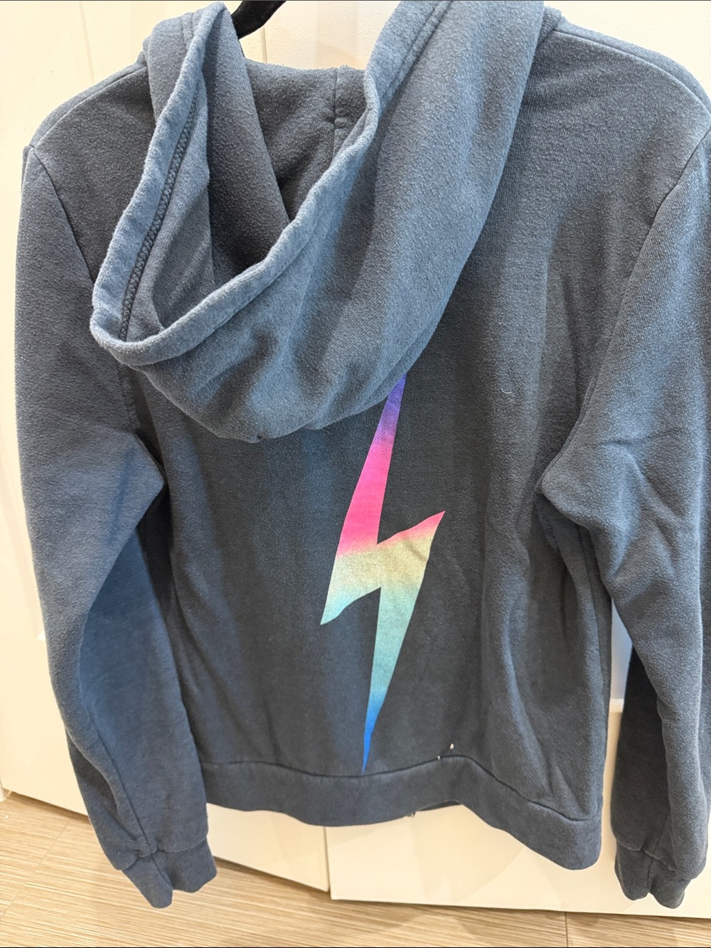 Aviator Nation Slate Blue Zip Hoodie with Rainbow Lightning Bolt - Picture 3 of 3